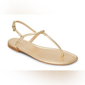 AERIN T-STRAP GOLD METALLIC LEATHER FLAT SANDAL SIZE 38